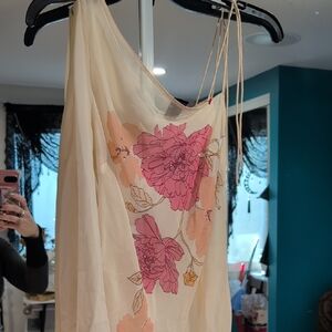 Express Cream and Pink Floral One Sleeve Blouse